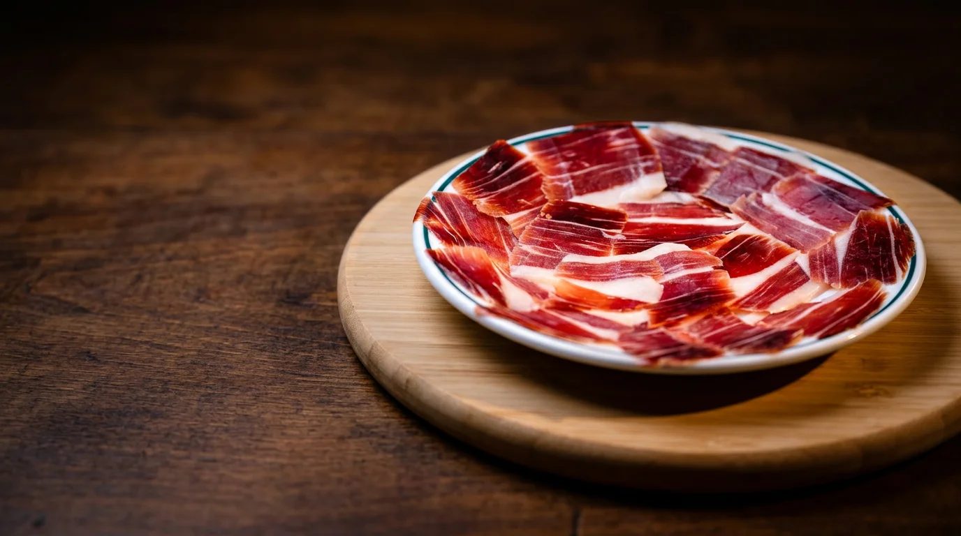 Plato de jamón ibérico de bellota cortado a cuchillo